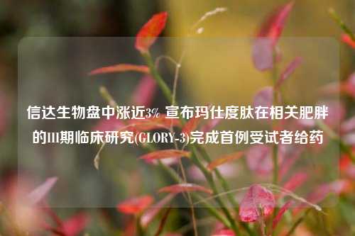 信达生物盘中涨近3% 宣布玛仕度肽在相关肥胖的III期临床研究(GLORY-3)完成首例受试者给药  第1张