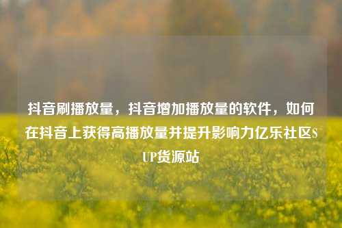 抖音刷播放量	，抖音增加播放量的软件，如何在抖音上获得高播放量并提升影响力亿乐社区SUP货源站  第1张