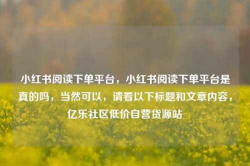 小红书阅读下单平台，小红书阅读下单平台是真的吗，当然可以，请看以下标题和文章内容	，亿乐社区低价自营货源站  第1张